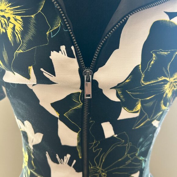 French Connection Floral Neon Midi Dress SZ6 Bodycon Short Sleeve Zip Back Chic - Picture 6 of 9